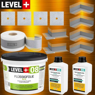 DichtSet für Bad 12 kg Flüssigfolie 20m Dichtband Tiefengrund Abdichtung SET101