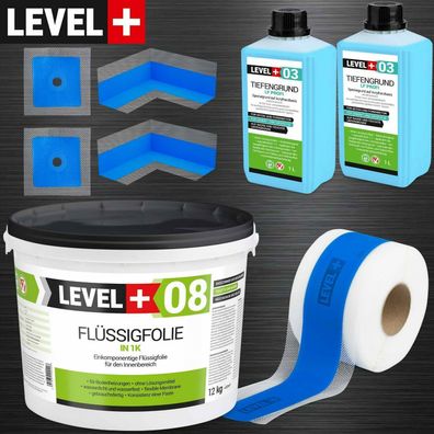 Dichtset für Badabdichtung 12kg Flüssigfolie Dusche Dichtband LEVEL PLUS SET329