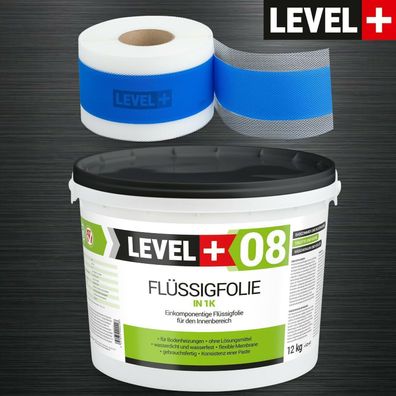 Dichtset Level+ Flüssigfolie 12kg, 15M Dichtband Bad Abdichtung Dusche SET309