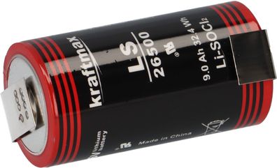 Kraftmax Lithium 3,6V Batterie ER26500 C Zelle Z Lötfahne Baby