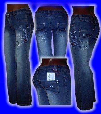 SeXy Miss Damen Girly Hüft Jeans Hose Stickerei blau S 34 M 36 L 38 XXL 42 Neu