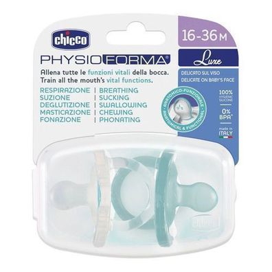 Chicco PhysioForma Luxe Silikon Schnuller, Blau 16-36m, 2 Stk