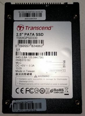 Transcend TS64GPSD330 / SSD / 64GB / intern 2.5" (6.4 cm) IDE/ATA - gebraucht