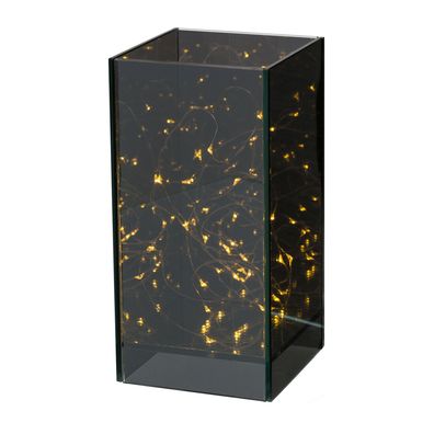 Lichtobjekt Dekogefäß Schwarz rechteckig 20 cm mit 15er LED-Lichterkette - Glas