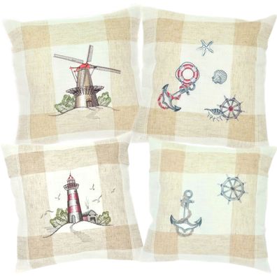Maritime Kissenhüllen 40x40 Bestickt Kissenbezug Dekokissen Kissen Sofakissen Sommer