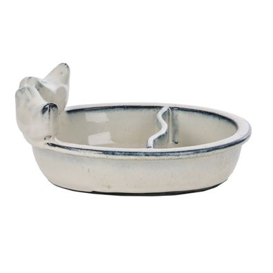 Esschert Design Futter- und Trinkschale Weiß lasiert oval - Keramik