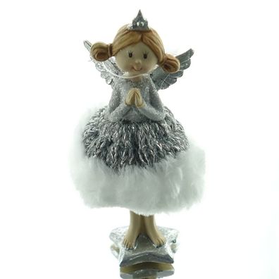 Weihnachtsengel Sofia betende Hände mit silberfarbenem Ballkleid 12 cm - Polyresin