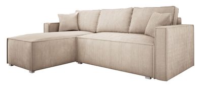 Ecksofa mit Schlaffunktion und Bettkasten NOEMI Eckcouch L-Form Cordstoff Polsterecke