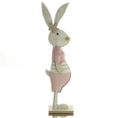 GASPER Oster-Hase Rosa & Grau auf Holzbasis 38 cm - Filz