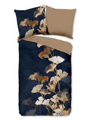 Good Morning Baumwoll-Bettwäsche 155x220 Premium Ginkgo dunkelblau gold 30891