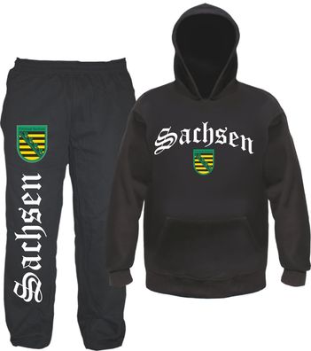 Sachsen Jogginganzug - Altdeutsch mit Wappen- Jogginghose und Hoodie