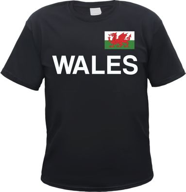 Wales Herren T-Shirt - Blockschrift mit Flagge - Tee Shirt Cymru Wallis Cambria