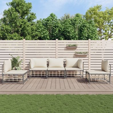 vidaXL 5-tlg. Garten-Lounge-Set mit Kissen Anthrazit Poly Rattan