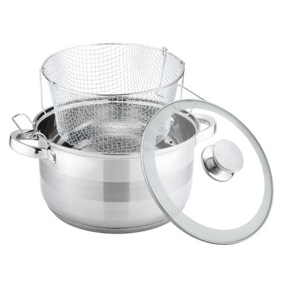 Frittiertopf 6,5 L Edelstahl Glasdeckel Induktion Friteuse Pommestopf Fritöse