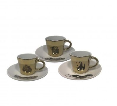 3 Espressotassen Wild Life Gold - Spiegeleffekt - 3 verschiedene Designs