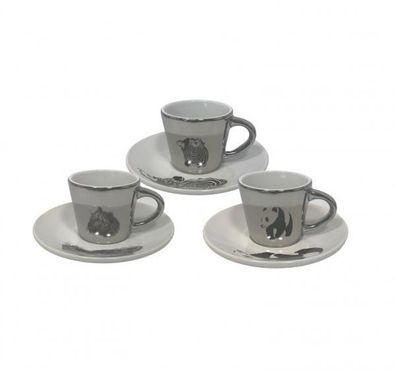 3 Espressotassen Wild Life Silber - Spiegeleffekt - 3 verschiedene Designs