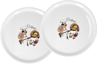 Pizzateller 31cm Porzellan - 2er Set - Dekor Pizzabäcker