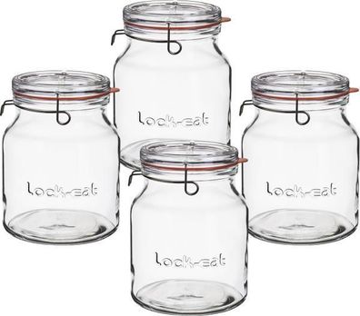 Lock-Eat Einkochglas 2000ml mit abnehmbarem Bügelverschluss Deckel - 4 Stück