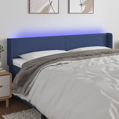 vidaXL LED Kopfteil Blau 163x16x78/88 cm Stoff