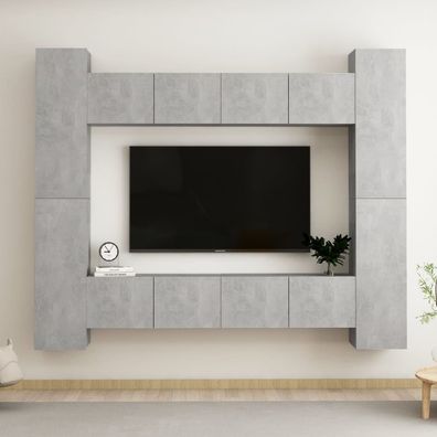 vidaXL 8-tlg. TV-Schrank-Set Betongrau Holzwerkstoff