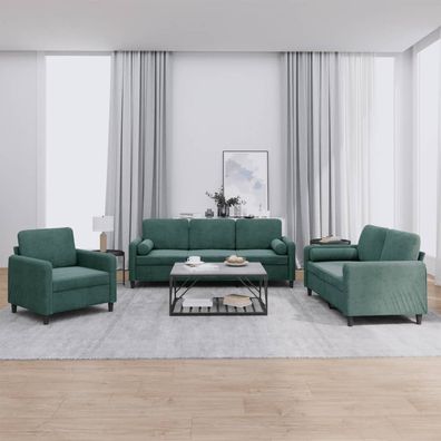 vidaXL 3-tlg. Sofagarnitur mit Kissen Dunkelgrün Samt