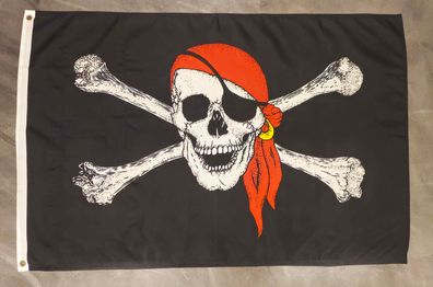 Fahne Flagge Pirat - Totenkopf - Rotes Kopftuch - 60 x 90 cm