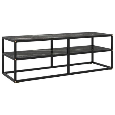 vidaXL TV-Schrank Schwarz mit Hartglas Marmor-Optik 120x40x40 cm