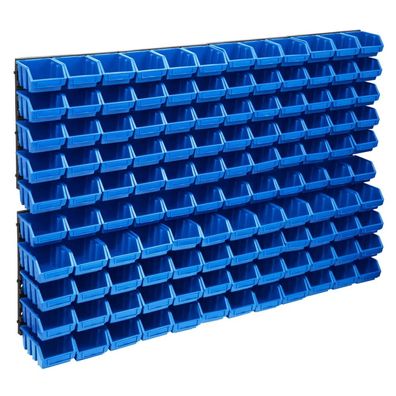 vidaXL 128-tlg. Behälter-Set für Kleinteile mit Wandplatten Blau