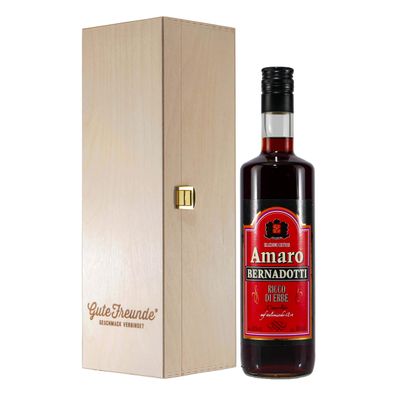 Angelotti Amaro Kräuter-Likör mit Geschenk-Holzkiste