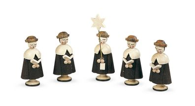 Weihnachtsfiguren 5 Figuren der Kurrende klein natur Höhe: 4,5 cm NEU Seiffen