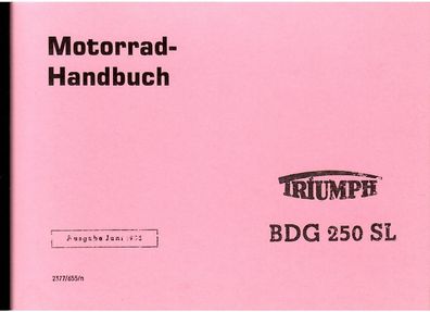 Motorrad Handbuch Triumph BDG 250SL, Bedienungsanleitung, Oldtimer