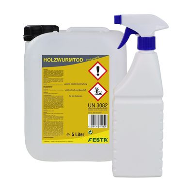 FESTA Holzwurmtod Holzwurm EX Holzwurmschutz Schädlingsbekämpfung 5L + 500ml Flasche