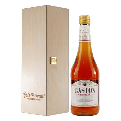 Gaston Weinbrand mit Geschenk-Holzkiste