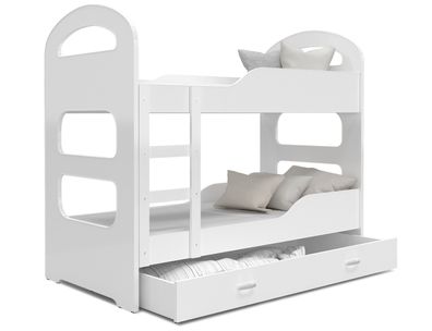 Kinderbett Etagenbett NERO Stockbett Leiter, Bettkasten und Matratze 160/190x80 cm