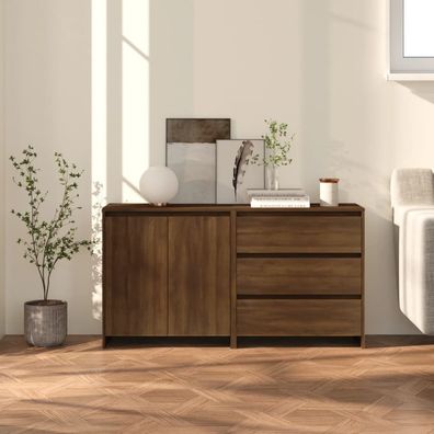 vidaXL 2-tlg. Sideboard Braun Eiche-Optik Holzwerkstoff