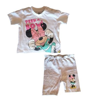 Baby Set kurzes Shirt mit Hose, Minnie Mouse "Peek a Bow!", weiß