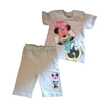 Baby Set kurzes Shirt mit Hose, Minnie Mouse "Peek a Bow!", grau