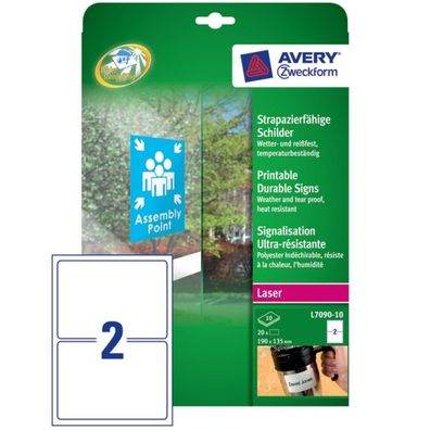 Avery 20x Strapazierfähige Schilder Etiketten wetterfest HinweisAukleber Label