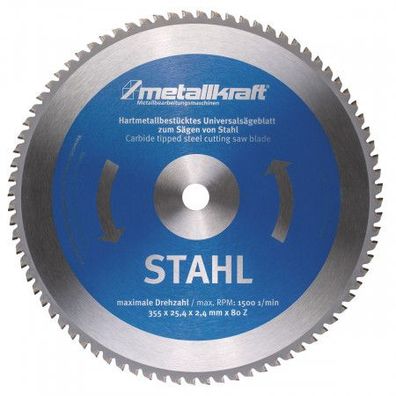 HM-Sägeblatt Ø355x2,4x25,4mm Z80, für Stahl (für Metall-Trockenschneider)