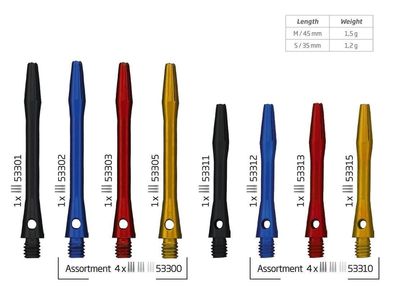 BULL'S Simplex Aluminium Shaft, sh/rot / Inhalt 12 Stück