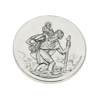 Plakette silber Ø 3 cm versilbert glänzend mit Prägung Motiv Christophorus