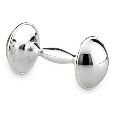 versilberte Kinderrassel Motiv Hantel