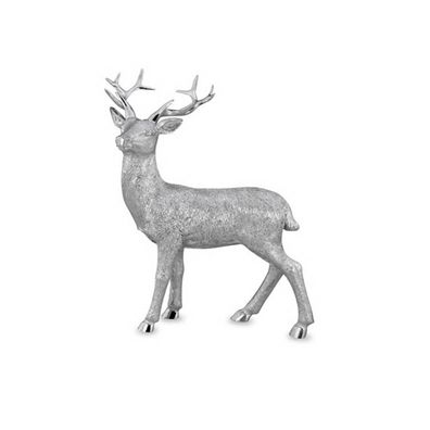 großer silberner stehender Polyresin Deko Hirsch 19.5 cm hoch