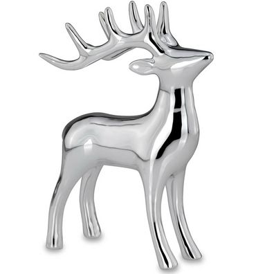 Deko Rentier Figur 20cm Porzellan Silber stehend Dekofigur Weihnachten Wildfigur