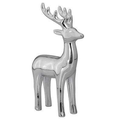 Große Stehende Silber Deko Rentier Figur & Geweih - Weihnachten Wildfigur 20 cm
