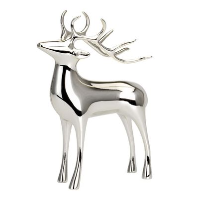 Deko Rentier Figur 32cm Porzellan Silber stehend Dekofigur Weihnachten Wildfigur