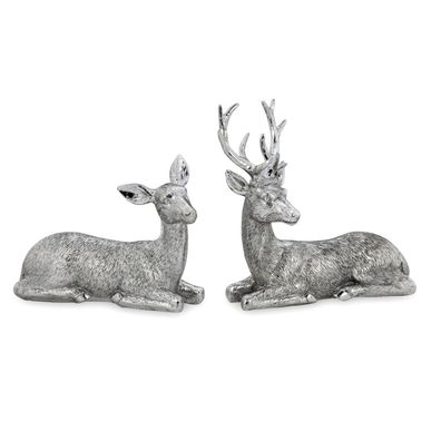 Deko Hirsch Paar Kunststein Felloptik Dekofiguren zu Weihnachten Wildfigur 2tlg