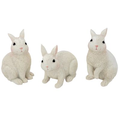 Deko Hasenfiguren Set 3-teilig Kunststein weiße Osterhäschen Figuren Osterdeko