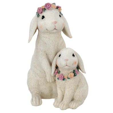 Deko-Hase 20 cm Kunststein "Hasenmama mit Kind" Hasenfigur Osterdeko Osterhase
