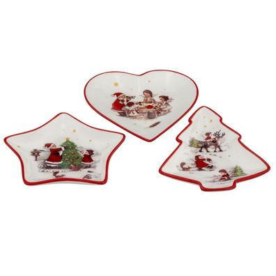 Plätzchen Schalen Set Keramik-Teller 3-teilig Weihnachtsteller Deko Gebäckteller